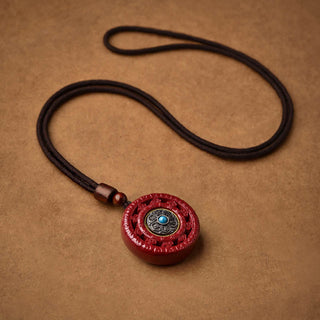 Buddha Gift Cinnabar Om Mani Padme Hum Blessing Rotatable Necklace Pendant Key Chain