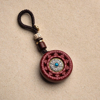 Buddha Gift Cinnabar Om Mani Padme Hum Blessing Rotatable Necklace Pendant Key Chain