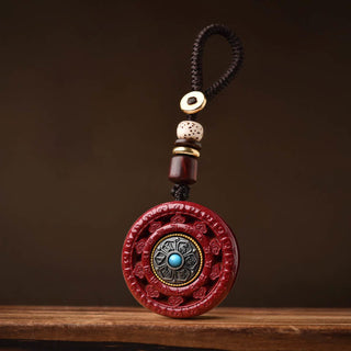 Buddha Gift Cinnabar Om Mani Padme Hum Blessing Rotatable Necklace Pendant Key Chain