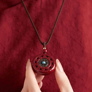Buddha Gift Cinnabar Om Mani Padme Hum Blessing Rotatable Necklace Pendant Key Chain