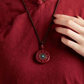 Buddha Gift Cinnabar Om Mani Padme Hum Blessing Rotatable Necklace Pendant Key Chain
