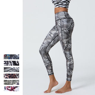 Buddha Gift Rose Lines Tiger Leopard Print Sports Fitness High Waist Leggings Women's Yoga Pants With Pockets