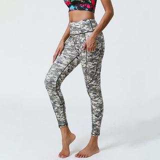 Buddha Gift Rose Lines Tiger Leopard Print Sports Fitness High Waist Leggings Women's Yoga Pants With Pockets