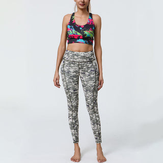 Buddha Gift Rose Lines Tiger Leopard Print Sports Fitness High Waist Leggings Women's Yoga Pants With Pockets