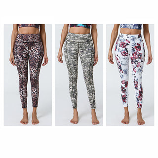 Buddha Gift Rose Lines Tiger Leopard Print Sports Fitness High Waist Leggings Women's Yoga Pants With Pockets