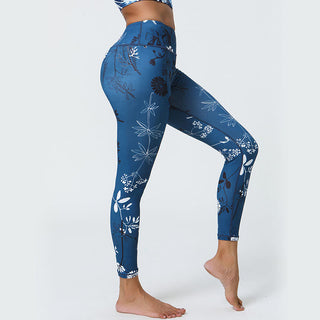 Buddha Gift Flowers Leaves Dandelions Pineapples Print Sports Fitness High Waist Leggings Women's Yoga Pants