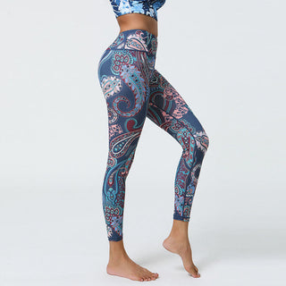 Buddha Gift Flowers Feathers Sun Moon Print Sports Fitness Yoga High Waist Leggings Women's Pants
