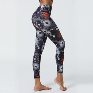 Buddha Gift Flowers Feathers Sun Moon Print Sports Fitness Yoga High Waist Leggings Women's Pants
