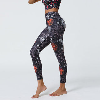 Buddha Gift Flowers Feathers Sun Moon Print Sports Fitness Yoga High Waist Leggings Women's Pants