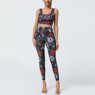 Buddha Gift Flowers Feathers Sun Moon Print Sports Fitness Yoga High Waist Leggings Women's Pants