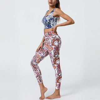 Buddha Gift Flowers Feathers Sun Moon Print Sports Fitness Yoga High Waist Leggings Women's Pants