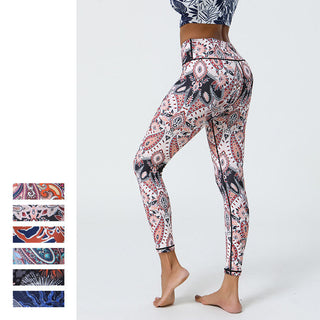 Buddha Gift Flowers Feathers Sun Moon Print Sports Fitness Yoga High Waist Leggings Women's Pants