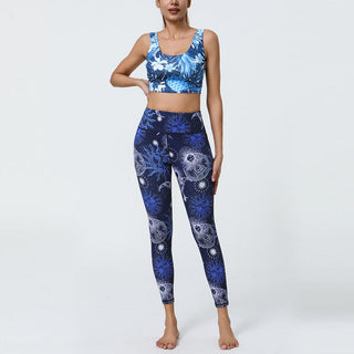 Buddha Gift Flowers Feathers Sun Moon Print Sports Fitness Yoga High Waist Leggings Women's Pants