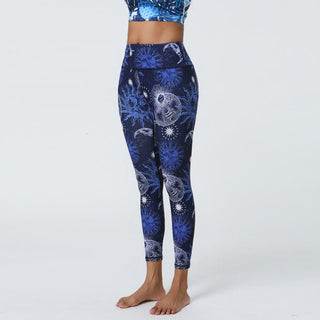 Buddha Gift Flowers Feathers Sun Moon Print Sports Fitness Yoga High Waist Leggings Women's Pants