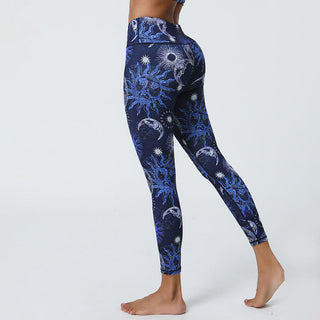 Buddha Gift Flowers Feathers Sun Moon Print Sports Fitness Yoga High Waist Leggings Women's Pants