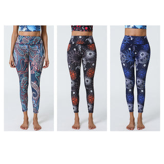 Buddha Gift Flowers Feathers Sun Moon Print Sports Fitness Yoga High Waist Leggings Women's Pants