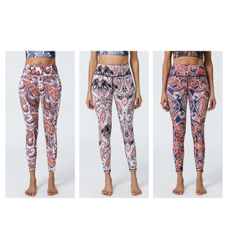 Buddha Gift Flowers Feathers Sun Moon Print Sports Fitness Yoga High Waist Leggings Women's Pants