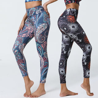 Buddha Gift Flowers Feathers Sun Moon Print Sports Fitness Yoga High Waist Leggings Women's Pants