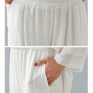 Buddha Gift 2Pcs Three Quarter Sleeve Long Sleeve Shirt Wide Leg Pants Meditation Cotton Linen Clothing Women's Set