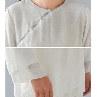 Buddha Gift 2Pcs Three Quarter Sleeve Long Sleeve Shirt Wide Leg Pants Meditation Cotton Linen Clothing Women's Set