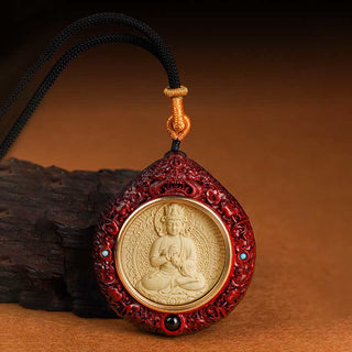 Buddha Gift Chinese Zodiac Natal Buddha Small Leaf Red Sandalwood Ebony Longevity Necklace Pendant