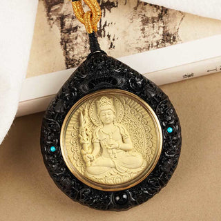 Buddha Gift Chinese Zodiac Natal Buddha Small Leaf Red Sandalwood Ebony Longevity Necklace Pendant