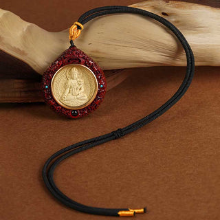 Buddha Gift Chinese Zodiac Natal Buddha Small Leaf Red Sandalwood Ebony Longevity Necklace Pendant