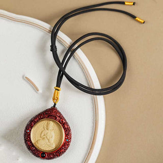 Buddha Gift Chinese Zodiac Natal Buddha Small Leaf Red Sandalwood Ebony Longevity Necklace Pendant