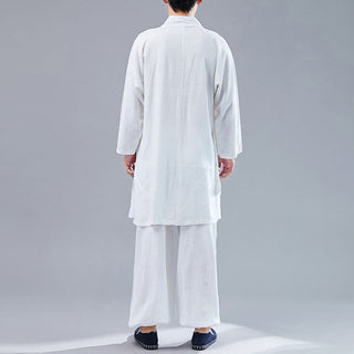 Buddha Gift 2Pcs V-Neck Men's Long Sleeve Shirt Top Pants Meditation Zen Tai Chi Cotton Linen Clothing Set