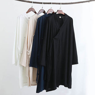 Buddha Gift 2Pcs V-Neck Men's Long Sleeve Shirt Top Pants Meditation Zen Tai Chi Cotton Linen Clothing Set