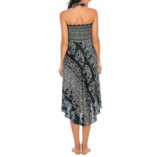 Buddha Gift Two Style Wear Boho Elephant Geometry Lace-up Skirt Dress