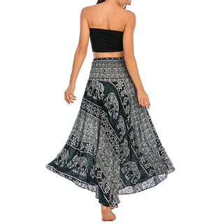 Buddha Gift Two Style Wear Boho Elephant Geometry Lace-up Skirt Dress