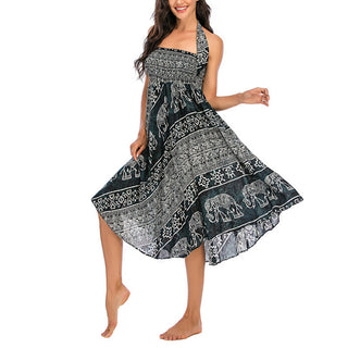 Buddha Gift Two Style Wear Boho Elephant Geometry Lace-up Skirt Dress