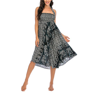 Buddha Gift Two Style Wear Boho Elephant Geometry Lace-up Skirt Dress