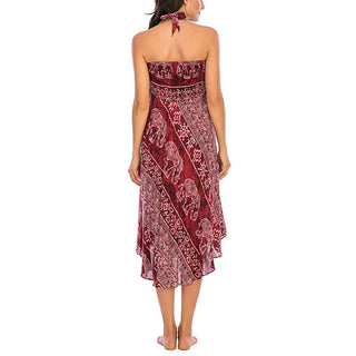 Buddha Gift Two Style Wear Boho Elephant Geometry Lace-up Skirt Dress