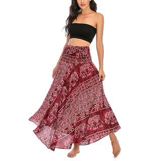 Buddha Gift Two Style Wear Boho Elephant Geometry Lace-up Skirt Dress
