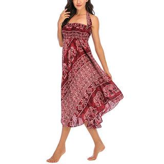 Buddha Gift Two Style Wear Boho Elephant Geometry Lace-up Skirt Dress