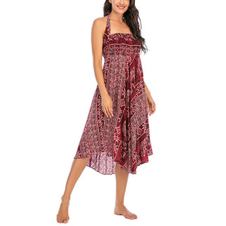 Buddha Gift Two Style Wear Boho Elephant Geometry Lace-up Skirt Dress