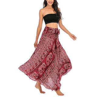 Buddha Gift Two Style Wear Boho Elephant Geometry Lace-up Skirt Dress