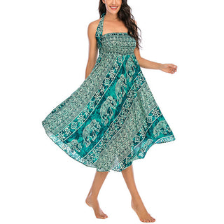 Buddha Gift Two Style Wear Boho Elephant Geometry Lace-up Skirt Dress