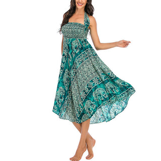 Buddha Gift Two Style Wear Boho Elephant Geometry Lace-up Skirt Dress