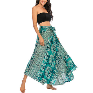Buddha Gift Two Style Wear Boho Elephant Geometry Lace-up Skirt Dress