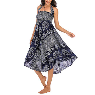 Buddha Gift Two Style Wear Boho Elephant Geometry Lace-up Skirt Dress