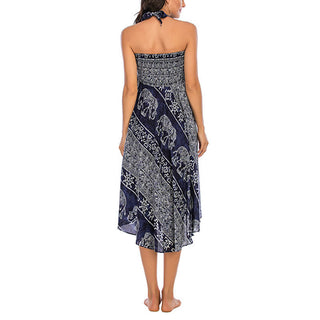 Buddha Gift Two Style Wear Boho Elephant Geometry Lace-up Skirt Dress