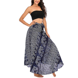 Buddha Gift Two Style Wear Boho Elephant Geometry Lace-up Skirt Dress