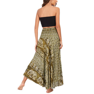 Buddha Gift Two Style Wear Boho Elephant Geometry Lace-up Skirt Dress