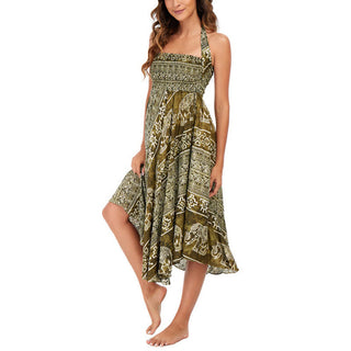 Buddha Gift Two Style Wear Boho Elephant Geometry Lace-up Skirt Dress