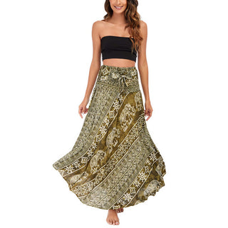 Buddha Gift Two Style Wear Boho Elephant Geometry Lace-up Skirt Dress