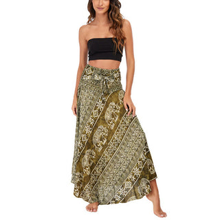 Buddha Gift Two Style Wear Boho Elephant Geometry Lace-up Skirt Dress