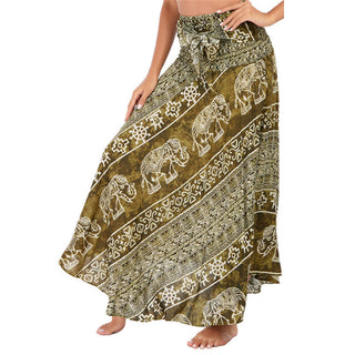 Buddha Gift Two Style Wear Boho Elephant Geometry Lace-up Skirt Dress